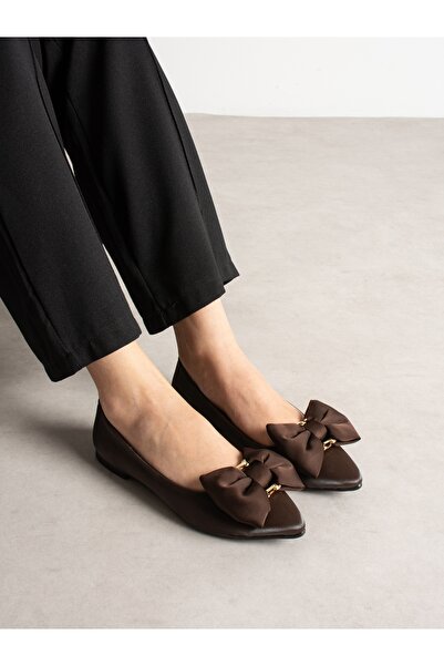 ALEMDAR AYAKKABI Γυναικείες μπαλαρίνες ALBUR με καφέ φιόγκο