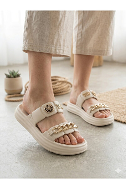 Babetty Papuci de damă ortopedici de zi cu zi cu detaliu lanț auriu