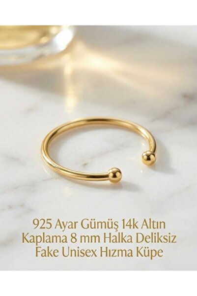 Lunexa Altın Kaplama Gümüş Delikli Deliksiz Fake Unisex Halka Küpe Hızma Mini...