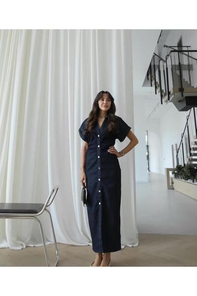 IŞILDA FASHION Λαμπερό τζιν μίντι φόρεμα