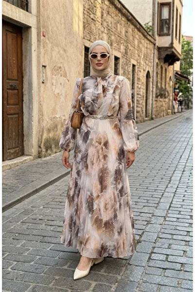 sefamerve Φόρεμα σιφόν με φλοράλ σχέδια 50001-03 Βιζόν