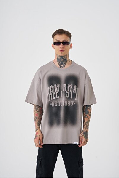 Machinist Ανδρικό μπλουζάκι σε στυλ street style, oversized, ανοιχτό γκρι