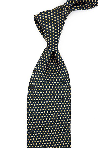 Kravatkolik Black - Yellow Star Pattern Italian Silk Tie Ik2369
