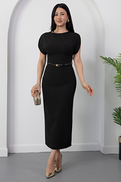 PULLIMM Bisiklet Yaka Kollar Volanlı Elbise DKS3004