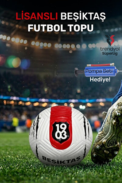 CAN SPORTS Lisanslı Orjinal Beşiktaş Futbol Topu Hediye Pompa Dikişli Çim,Halısaha,Beton Zemin Maç Top 5 Numara