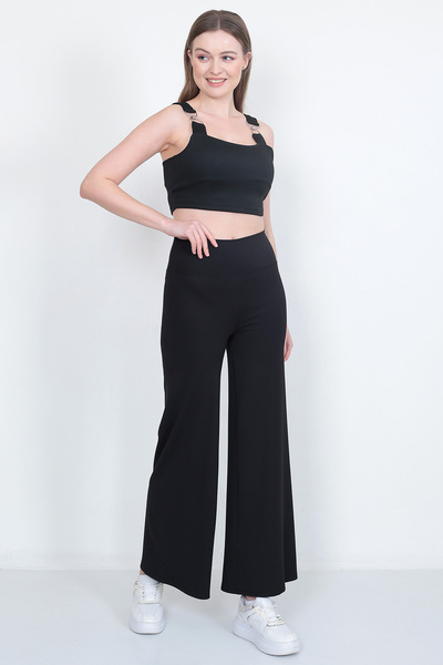 COUPEST Women's Black Ribbed Wide Leg Pants Leggings