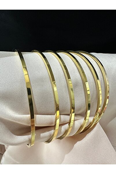 SERENİTY BİJUTERİ Gold Renk Çelik Kibrit Çöpü Model 6'lı Ajda Bilezik Seti 65...