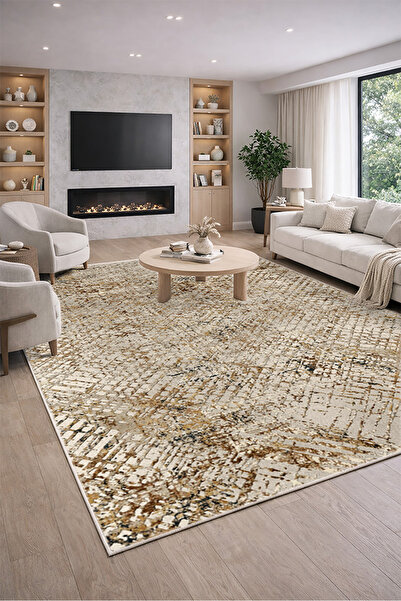 Lioara Home Retro Modern Desen Dijital Baskılı Halı – Kaymaz Taban, Leke Tutm...