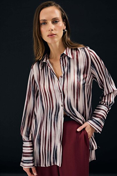 Sateen Casual πουκάμισο με σχέδιο - Claret Red