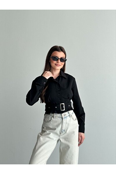 moda çağdaş Γυναικείο πουκάμισο με λεπτομέρεια με ζώνη στο μπροστινό μέρος, μ...