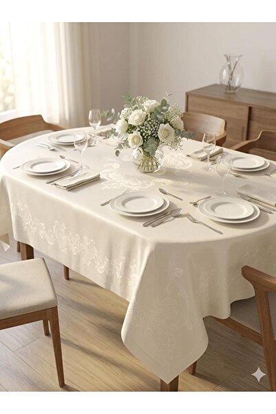 homease Τραπεζομάντηλο ζακάρ με δαμασκηνό σχέδιο σε κρεμ απόχρωση |   Αδιάβρο...