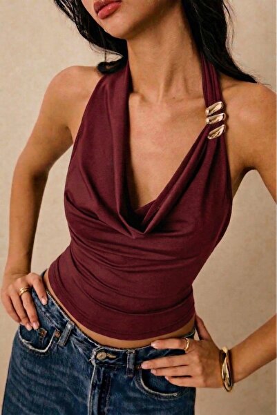 JE-TU Ντεγκάζε Γιακάς Λεπτομέρεια με αξεσουάρ Κοντό Μπλούζα JT9386