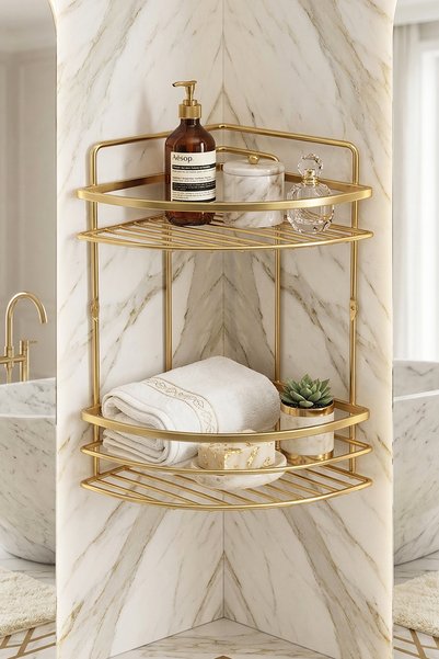 tesitay 2-Tier Gold Color Thick Corner Bracket with Screws