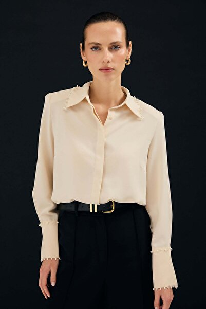 Sateen Κεντημένο Πουκάμισο - Μπεζ