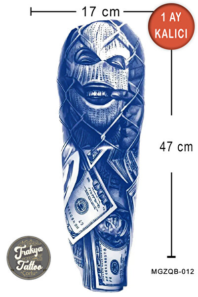 Trakya Tattoo 1 Ay Kalıcı Dövme Tam Kol Maskeli Adam Dolar Geçici Dövme