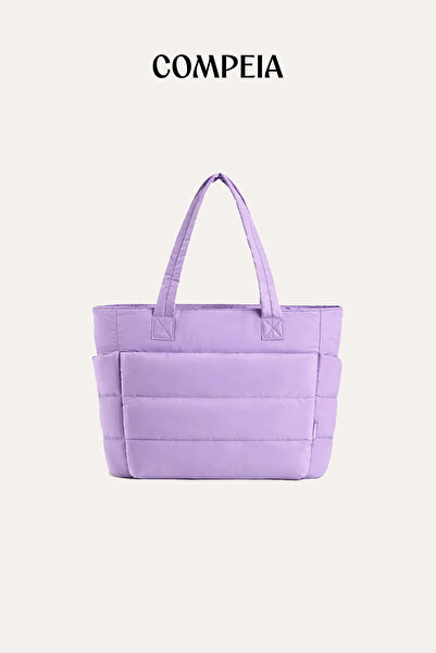 Compeia Kadın Lavanta Puffy Tote Bag Kabarık Kapitone Omuz Çantası Çok Bölmel...