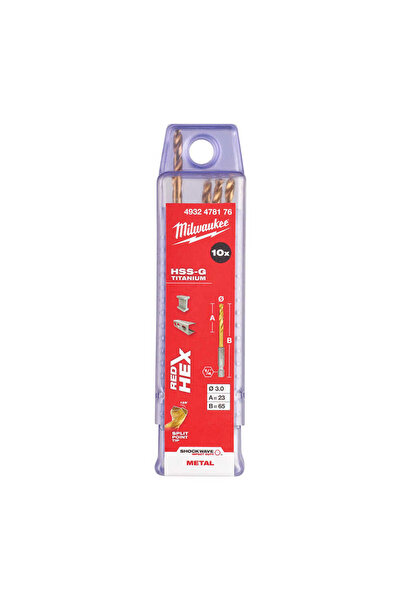 Milwaukee METAL MATKAP UCU HEX GİRİŞLİ HSS-G 4,0X71,5 mm 10'Lu Pkt
