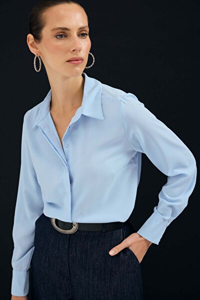 Sateen Κλασικό Απλό Πουκάμισο - Μπλε