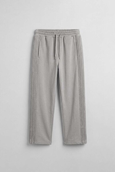 ablukaonline Men's Baggy Fit Side Stripe Ribbed Sweatpants Gray