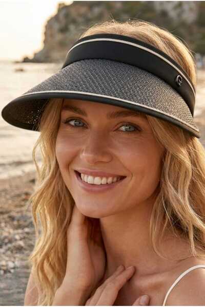 Uniquetrenders Γυναικείο καλοκαιρινό μαύρο ψάθινο καπέλο με γείσο