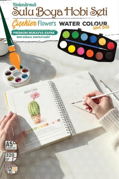 TUĞSET Yönlendirmeli Sulu Boya Hobi Seti Watercolor Workbook Defter Çiçek Flower-T1575