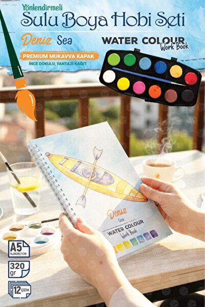 TUĞSET Yönlendirmeli Sulu Boya Hobi Seti Watercolor Workbook Defter Deniz Sea...