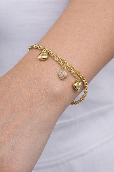 CMJEWELS Altın Kalp Charm Zincir Bileklik