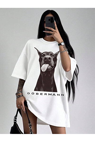 ZAVIXO -UNISEX Oversize μπλουζάκι με στάμπα Dobermann, ελάχιστο 100% βαμβάκι,...