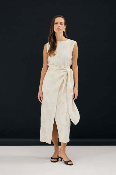 Sateen Μακριά φούστα με λεπτομέρειες κεντήματος - Πέτρινο