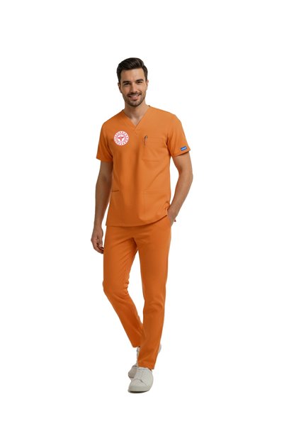 Pozitif Üniforma Orange Clinic Support Staff Uniform Positive Lycra Scrubs Set (Compliant with New Regulations – Ora