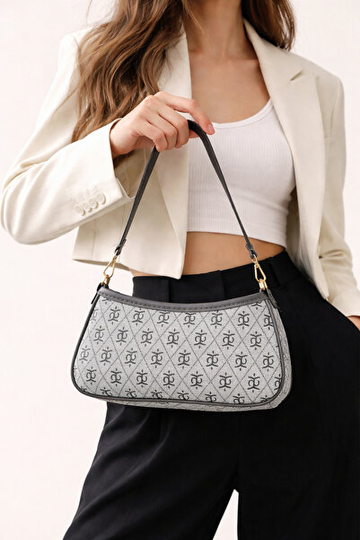 zetus Mona Model Gray Double Strap Women's Hand and Shoulder Bag