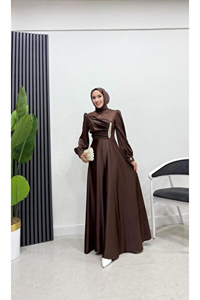 moda crn Önü Drapeli Taş Detaylı Tesettür Abiye