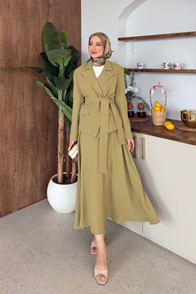 Şulemoda Giyim Σετ Μπλέιζερ με Φούστα Serena σε Πράσινο Λαδί