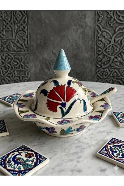 naturel glow el yapımı iznik çini seramik şekerlik sunumluk