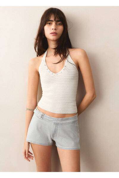 Mango Teen Düğmeli halter yaka bluz
