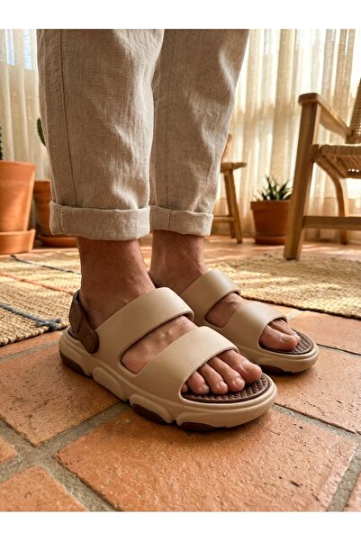 Finelook Men’s Beige Comfort Sandals – Lightweight Adjustable Summer Casual S...