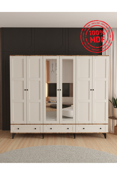 Teen & Bright TOPRAK 6 KAPAKLI ÇEKMECELİ GARDIROP - TAMAMI MDF