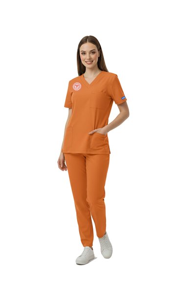 Pozitif Üniforma Orange Clinic Support Staff Uniform Positive Lycra Scrubs Set (Compliant with New Regulations – Ora