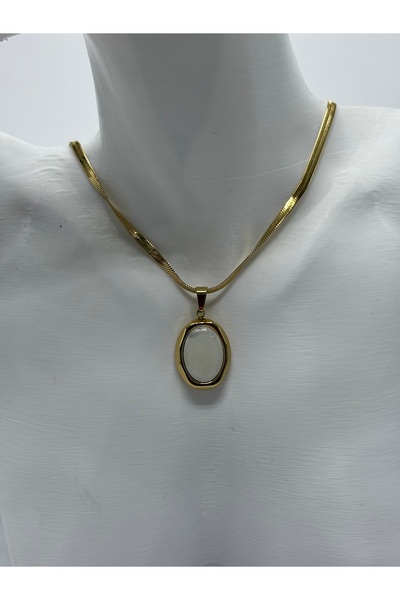 Çelik İtalyan Elips kolye gold