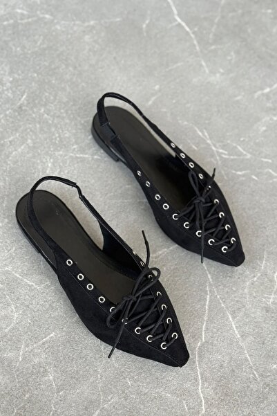 GOFFSHOES Γυναικείες μπαλαρίνες Tosac με κορδόνια - Μαύρο σουέντ
