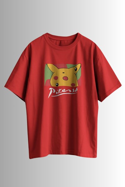 Ninkasiwear Pikachu Pikasso Printed Unisex Oversize 24/1 100% Cotton T-Shirt
