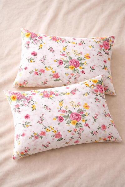 VODDİ 2 Adet Çiçek'li Fermuarlı 50x70 Cm Yastık Kılıfı %70 Pamuk