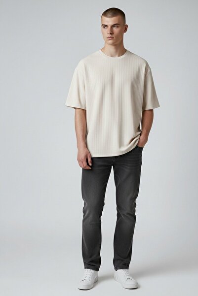 WALKONT Metropoli̇tan 717 Stone Men's O-Neck Oversized Short Sleeve T-Shirt