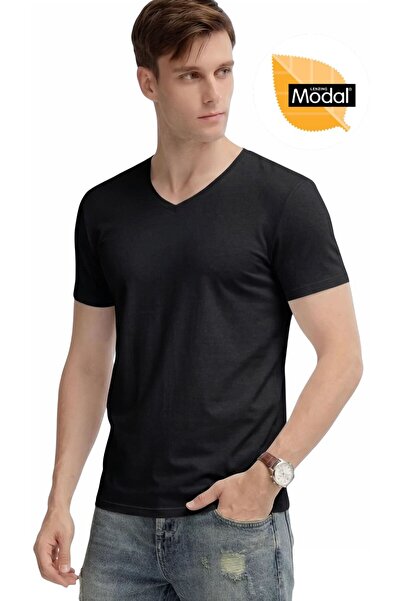 Özten İç Giyim Super Soft Modal Lycra Short Sleeve V-Neck Men's Undershirt T-...