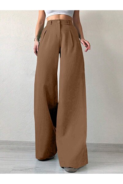 DUUE FASHİON Γυναικείο υφασμάτινο παντελόνι Palazzo με φαρδιά μπατζάκια