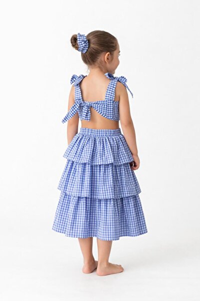mon icone Blue Checkered Set of 4 - Skirt-Crop Top-2 Buckles