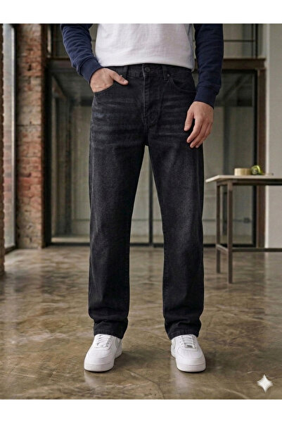 MODAMESTO Pantaloni de blugi negri pentru bărbați, cu croială largă și aspect...