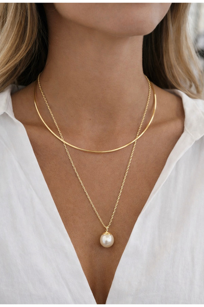 İNCİLİ ZİNCİRLİ İKİLİ CHOKER KOLYE