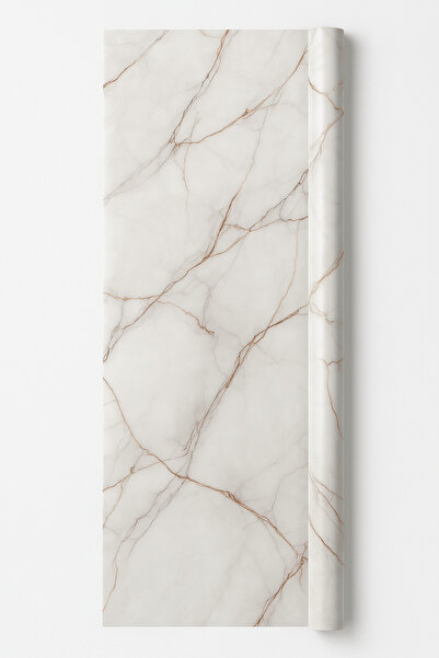 OEM Αυτοκόλλητη ταπετσαρία λευκού μαρμάρου με λεπτές χρυσοκόκκινες νεράδες MT...