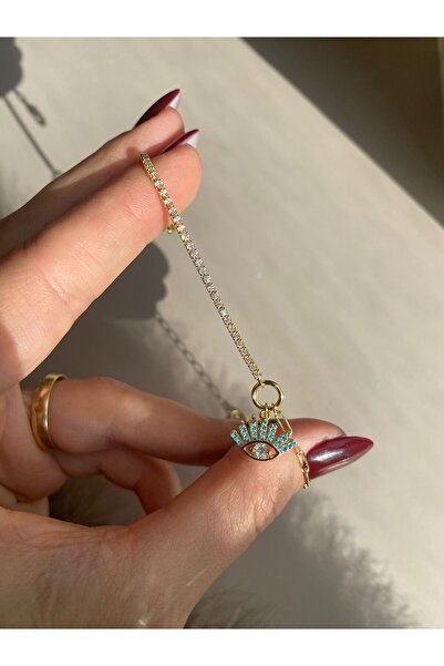 Niceboutique Stoned Gold Blue Eye Steel Bracelet